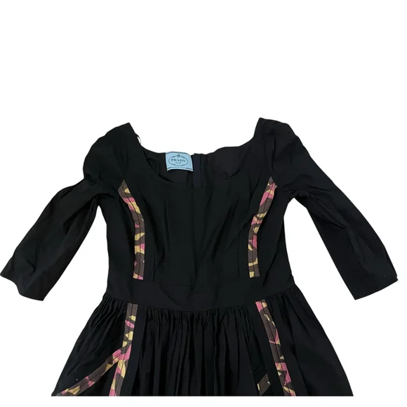Prada Black A-Line Dress with Pink Accents Size 46-12
